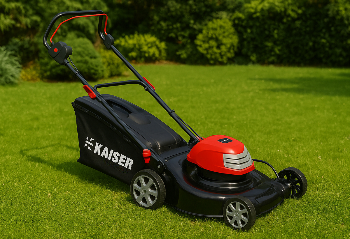 Απεικονίζεται η χλοοκοπτική μηχανή